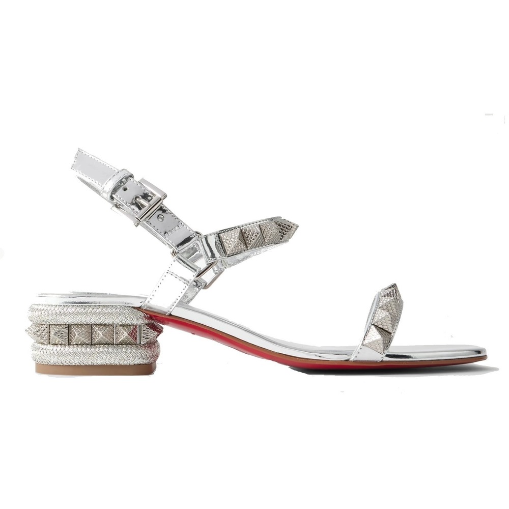 Christian Louboutin Women's Pyrasand 30 studded mirrored leather sandals EU 37.5 - Picture 3 of 16